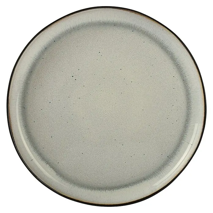 Teller Flach Lunar - 1 Stk., 27 x 3 cm, Keramik - Nahaufnahme eines runden Tellers mit gesprenkelter grauer Oberfläche und dunklem Rand, ideal für die stilvolle Präsentation von Speisen.