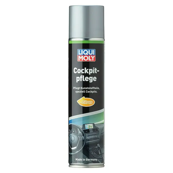 Liqui Moly Cockpit-Spray - Citrus, 300 ml - Abbildung einer Dose LIQUI MOLY Cockpitpflege mit Zitrusduft, ideal zur Pflege von Kunststoffteilen im Auto und zur Cockpitreinigung.