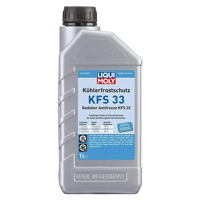 Liqui Moly Kühlerfrostschutz KFS 33 - 1 l - Kühlerfrostschutzmittel KFS 33 von LIQUI MOLY für den ganzjährigen Schutz vor Frost und Korrosion, silikatfrei und als Konzentrat.