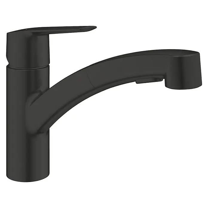 Grohe QuickFix Start Spültischarmatur - Schwarz, Schwenkbar, Matt - Schwarze Küchenarmatur mit schwenkbarem Auslauf für einfache Reinigung und flexible Nutzung in der Küche.