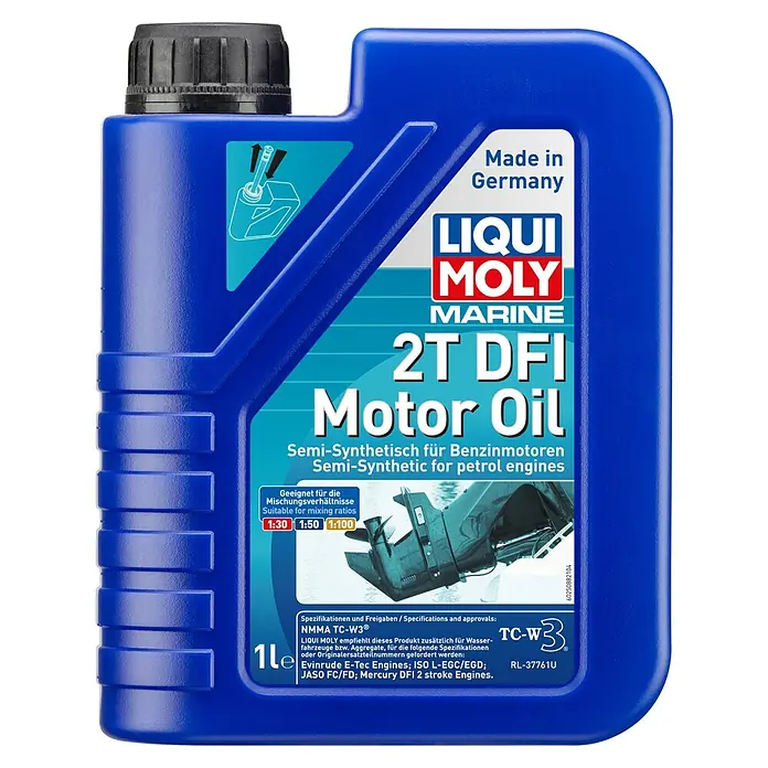 Liqui Moly Marine Motoröl 2T DFI - 1 l - Liqui Moly Marine 2T DFI Motoröl. Teilsynthetisches Öl für Benzinmotoren, geeignet für Mischungsverhältnisse von 1:30 bis 1:100.