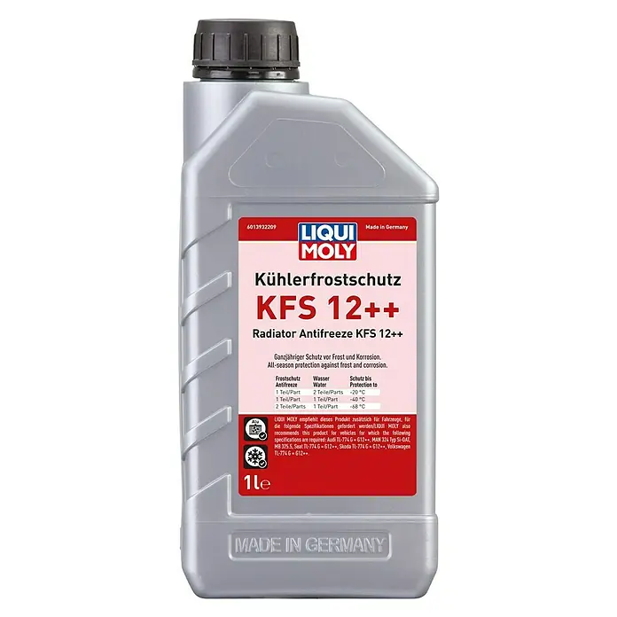 Liqui Moly Kühlerfrostschutz KFS 12++ - 1 l, -68 °C - Produktbild von Liqui Moly Kühlerfrostschutz KFS 12++ mit Informationen zu Frostschutz und Mischungsverhältnissen.