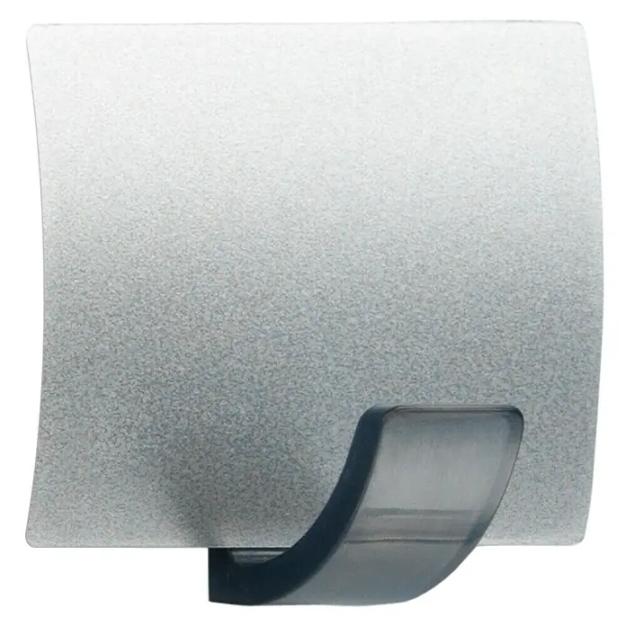 Inofix Colgador adhesivo 2310 - L x An x Al: 4 x 4,2 x 2,5 cm, Cromo - Gancho adhesivo con respaldo rectangular gris y gancho curvo transparente en la parte inferior para colgar objetos.
