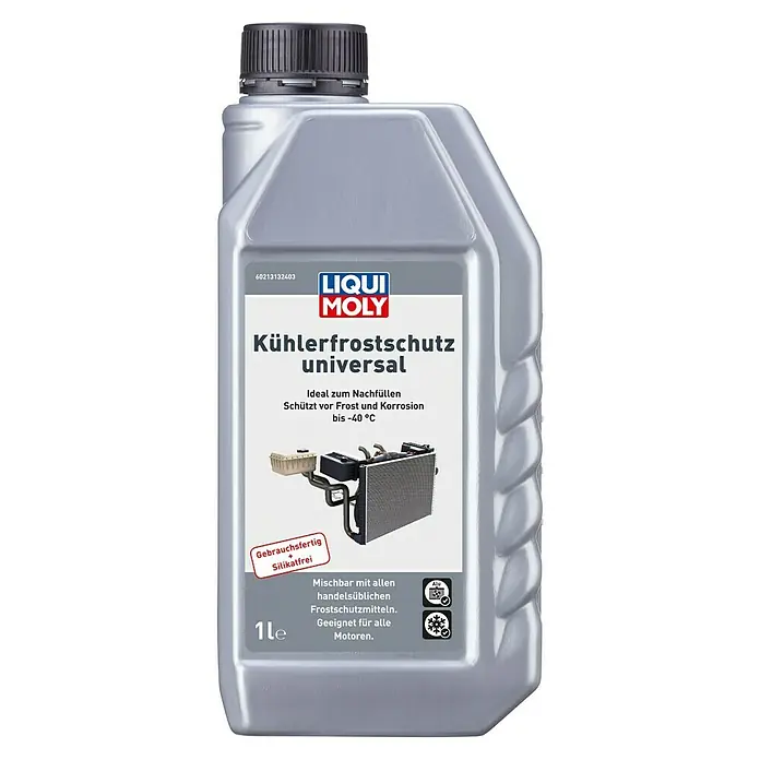 Liqui Moly Kühlerfrostschutz Universal - 1 l - Abbildung einer Flasche Liqui Moly Kühlerfrostschutz Universal, ideal zum Nachfüllen und Schutz vor Frost bis -40 °C.