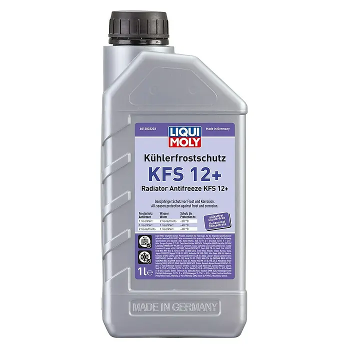 Liqui Moly Kühlerfrostschutz KFS 12+ - 1 l, Max. Frostbeständigkeit: -68 °C - Bild einer Flasche Liqui Moly Kühlerfrostschutz KFS 12+.