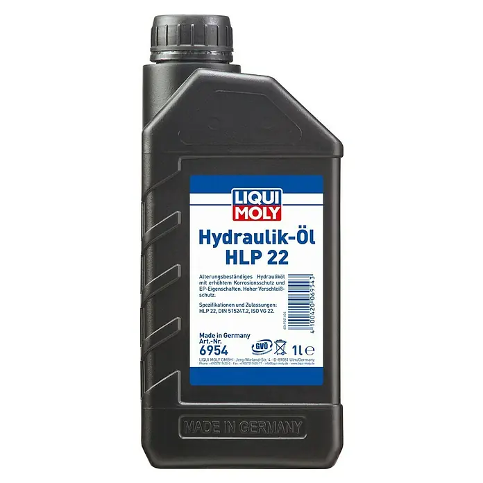 Liqui Moly Hydrauliköl HLP 22 - 1 l - Abbildung einer Flasche Hydrauliköl HLP 22 von Liqui Moly, ein hochwertiges Öl für erhöhten Korrosionsschutz und hohe Verschleißfestigkeit.