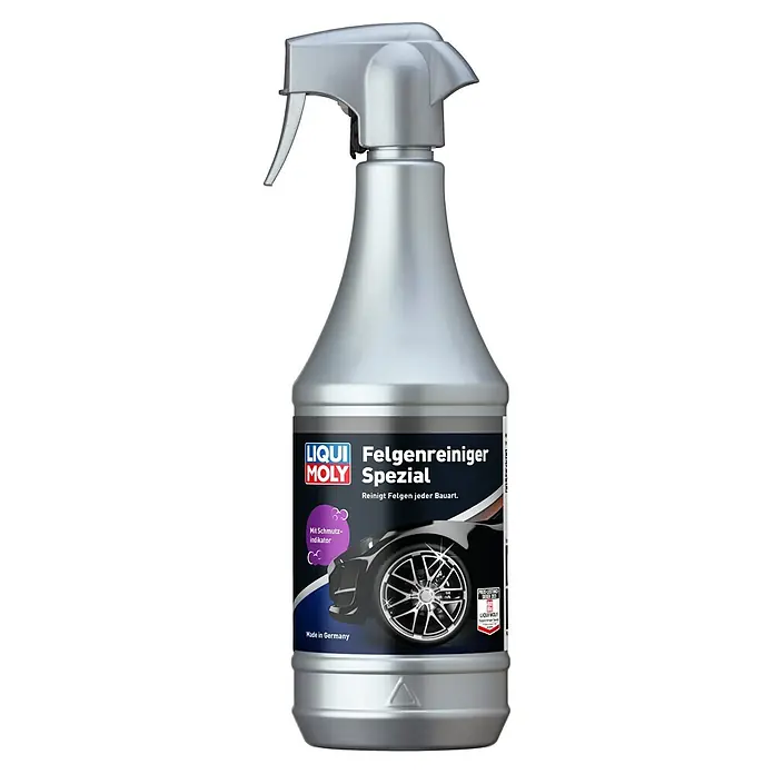 Liqui Moly Felgenreiniger - 1 l - Abbildung einer Sprühflasche Liqui Moly Felgenreiniger Spezial, ein Produkt zur Reinigung aller Arten von Felgen.