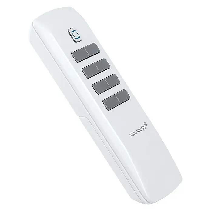 Homematic IP Funkfernbedienung HmIP-RC8 - 300 m, Weiß, 19 x 46 x 131 mm - Weißer Homematic-Funkhandsender mit vier Tasten und einem zusätzlichen Knopf zur Steuerung von Smart-Home-Geräten.
