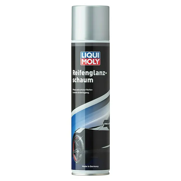 Liqui Moly Reifenpfleger - 400 ml - Abbildung einer Dose Reifenglanz-Schaum von LIQUI MOLY, ein Produkt zur Pflege und zum Schutz von Reifen, hergestellt in Deutschland.