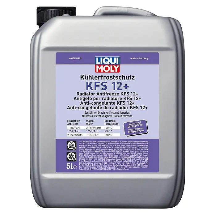 Liqui Moly Kühlerfrostschutz KFS 12+ - 5 l, Max. Frostbeständigkeit: -68 °C - Kühlerfrostschutz KFS 12+ von Liqui Moly: Optimaler Schutz vor Frost und Korrosion für verschiedene Fahrzeugtypen, silikatfrei und konzentriert.