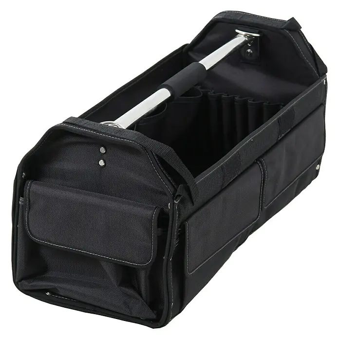Hepco & Becker Werkzeugtasche Profi-Installateurtasche 5857 - L x B x H: 290 x 620 x 310 mm, Polyester - Werkzeugtasche aus schwarzem Segeltuch mit Tragegriff aus Metall, perfekt für die Organisation und den Transport Ihrer Werkzeuge.