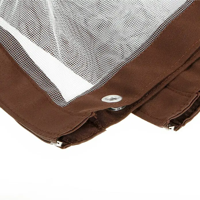 Moskitonetz Kairo - Passend für: Sunfun Pavillon Kairo, Braun/Weiß - Nahaufnahme eines Moskitonetzes mit braunem Rand und Metallösen, ideal zum Schutz vor Insekten im Freien.