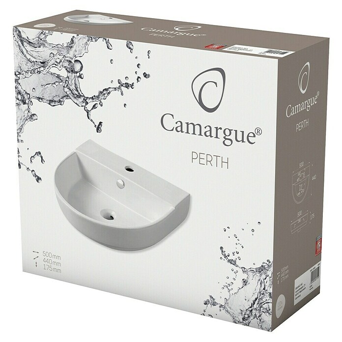 Camargue Lavabo pequeño Perth (50 x 44 cm, Cerámica, Blanco)