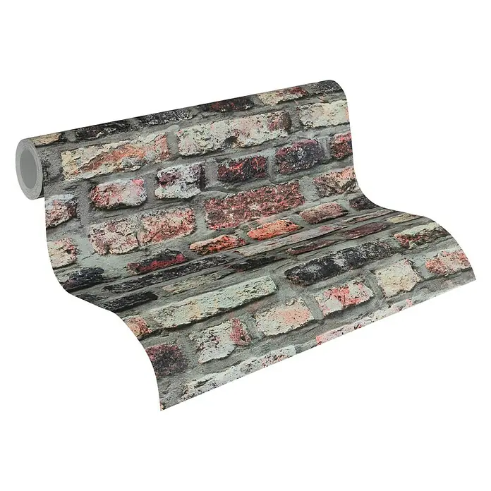 A.S. Création Il Decoro Vliestapete Steine - Grau/Rot, Steinoptik, 10,05 x 0,53 m - Tapetenrolle mit Backsteinmuster. Die Tapete imitiert eine Ziegelwand mit verschiedenen Farbnuancen und einer rauen Textur für einen realistischen Look.
