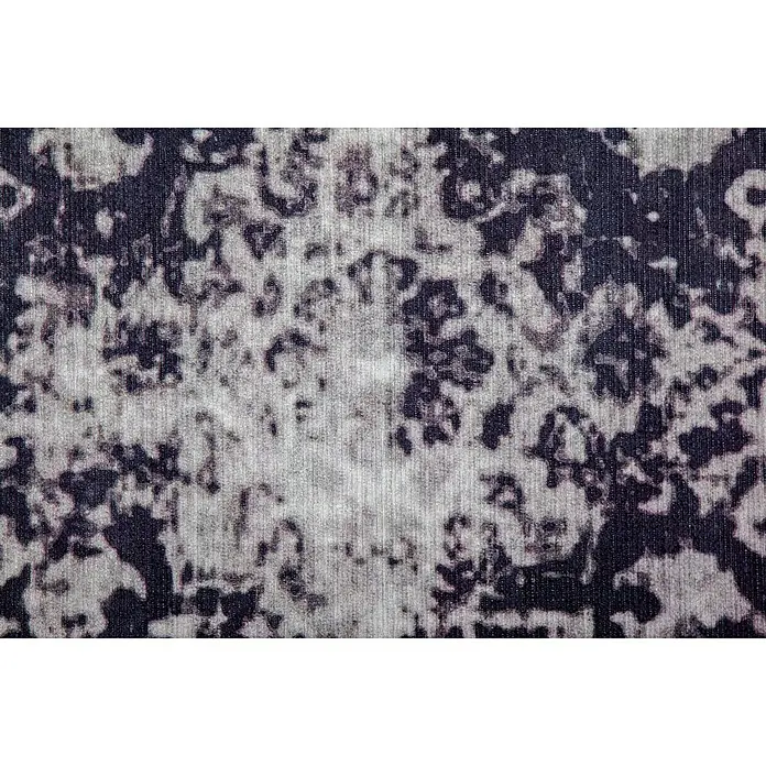 Kayoom Kurzflorteppich Vintage - Blau/Grau, 230 x 160 cm, 100 % Polyacryl - Nahaufnahme eines gemusterten Teppichs in Grau- und Schwarztönen, der eine subtile Eleganz für jeden Raum bietet.