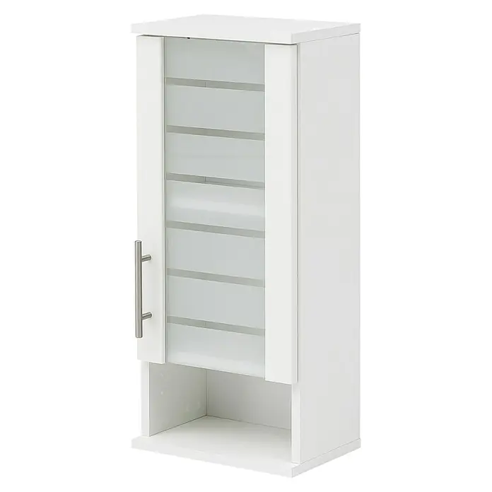 Schildmeyer Niko Oberschrank - 30 x 20,5 x 70,5 cm, Perlweiß - Moderner Hängeschrank in Weiß mit satinierter Glastür und Griff für Bad oder andere Räume. Viel Stauraum und Ablagefläche.