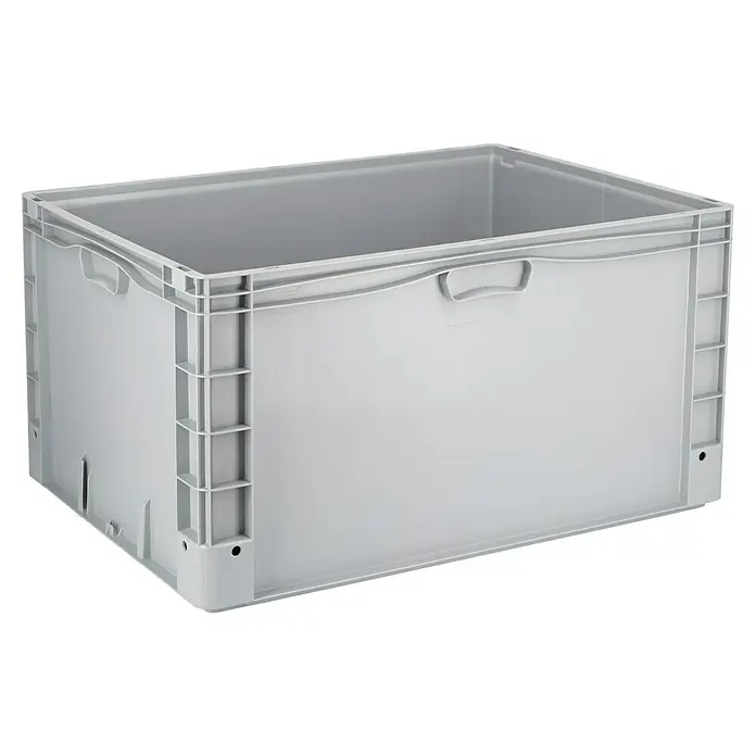Surplus Systems Eurobox - L x B x H: 80 x 60 x 42 cm, Kunststoff, Grau - Graue Kunststoffbox mit verstärkten Ecken und integrierten Griffen für Lagerung und Transport. Optimal für Industrie und Gewerbe.