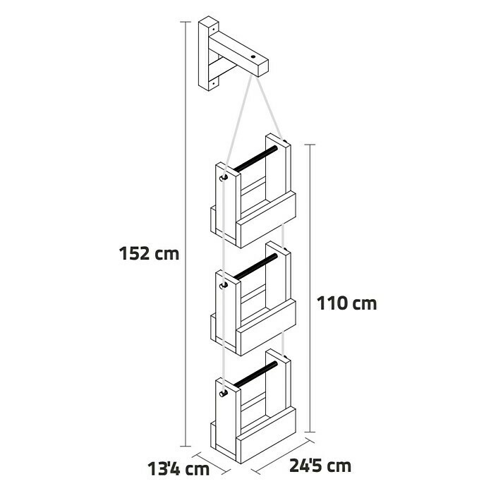 Maceta de pared Vertical Woody (Largo: 28 cm, Natural, 3 bandejas)