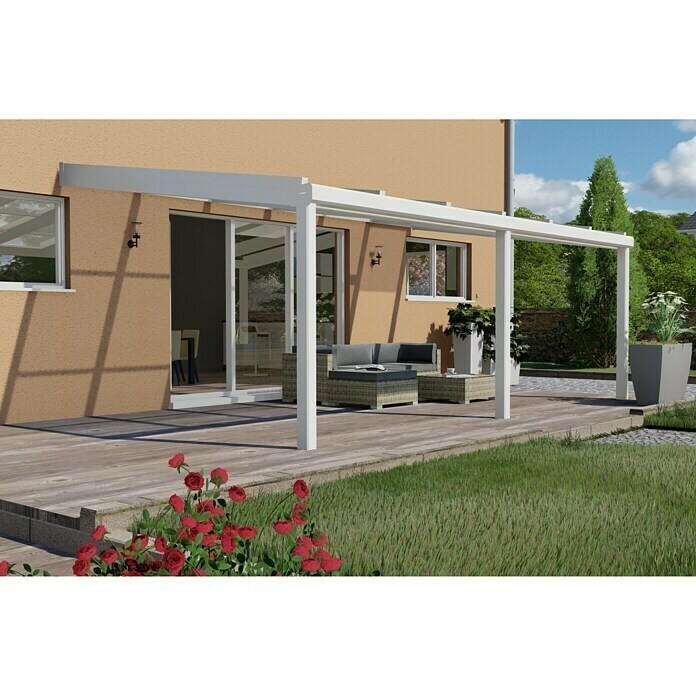 Terrassenüberdachung Special Edition mit Schiebedach (L x T: 600 x 350 cm, Polycarbonat, Verkehrsweiß, Klar)