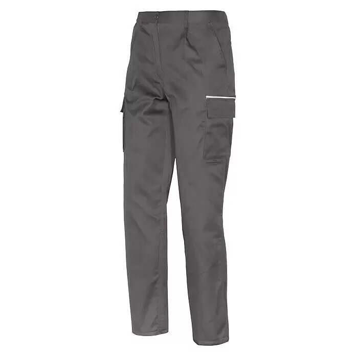 Industrial Starter Pantalones de trabajo Euromix - L, Gris - Pantalones de trabajo gris oscuro con bolsillos cargo, uno con una franja reflectante.