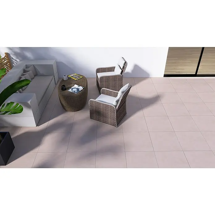 Terrassenfliese Modena - 60 x 60 x 2 cm, Mud/Beigegrau, Matt - Terrassenmöbel-Set mit Sofa, Tisch und Stühlen. Ideal zum Entspannen im Freien.