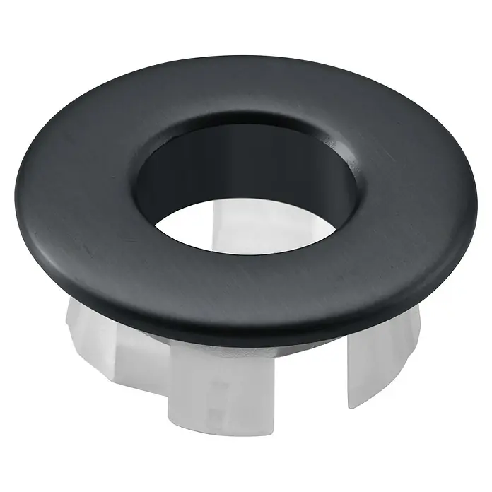 Imex Embellecedor para rebosadero - Metal, Black gun metal - Cubierta negra con inserciones blancas. Es un accesorio práctico para baños o cocinas, elegante y funcional.