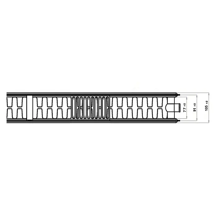 Flachheizkörper - B x H: 600 x 900 mm, Wärmeleistung bei Vorlauftemperatur von 75 °C (D: 50): 1.317 W, Typ Heizkörper: 22 - Abbildung eines Paneels mit Maßen.