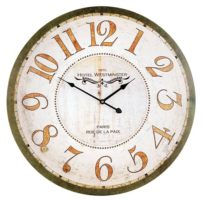 Reloj de pared chapa - Diámetro: 60 cm, Multicolor - Reloj de pared redondo de estilo vintage con números romanos e inscripción "Hotel Westminster" para una decoración elegante.