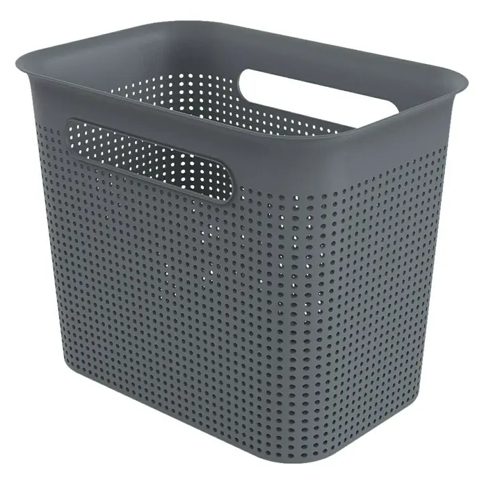 Rotho Aufbewahrungsbox Brisen - L x B x H: 26,2 x 18 x 21,1 cm, Kunststoff, Anthrazit - Grauer Kunststoffkorb mit Löchern und Griffen, ideal für die Aufbewahrung im Haushalt. Praktisch und stilvoll.