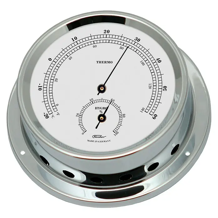 Talamex Schiffs-Thermo-Hygrometer - Durchmesser: 110 cm, Verchromt, Messing - Ein Chrom-Thermo-Hygrometer der Marke Fischer "Made in Germany" zur Messung von Temperatur und Luftfeuchtigkeit.