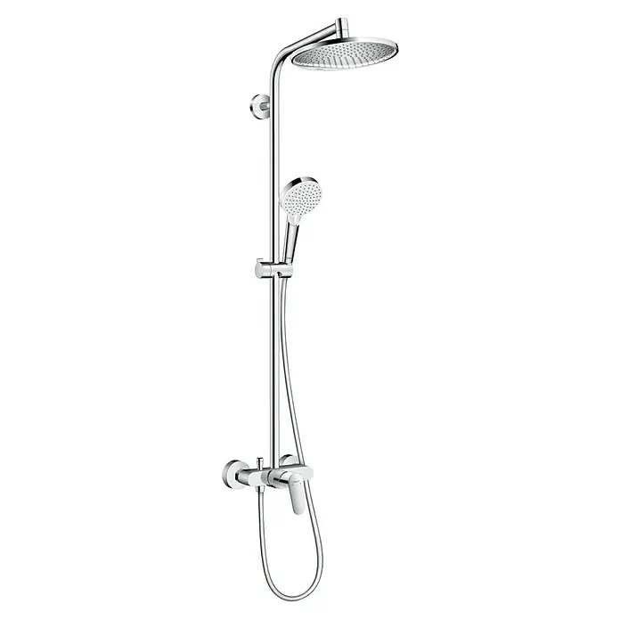 Hansgrohe Crometta Sistema de ducha Crometta S Showerpipe 240 - Con grifo monomando, Número de tipos de chorro: 2 ud., Cromo - Sistema de ducha cromado con rociador y ducha de mano para una experiencia de ducha de lujo. Diseño elegante para baños modernos.