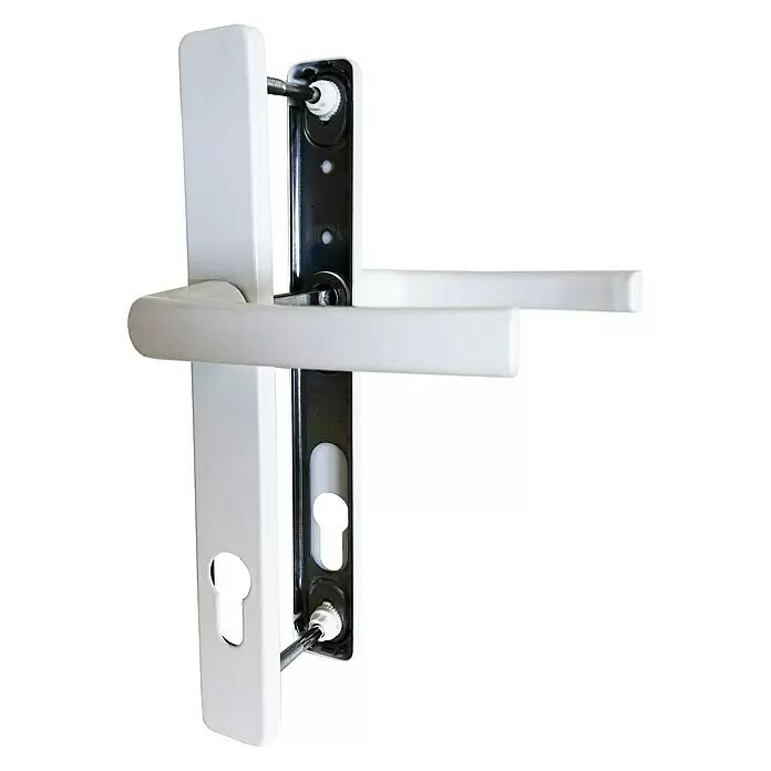 BAUHAUS DrückergarniturPassend für: Kunststoffnebeneingangstüren, Stärke Tür: 57 mm - 62 mm, Drücker mit Langschild, Weiß Left Side View