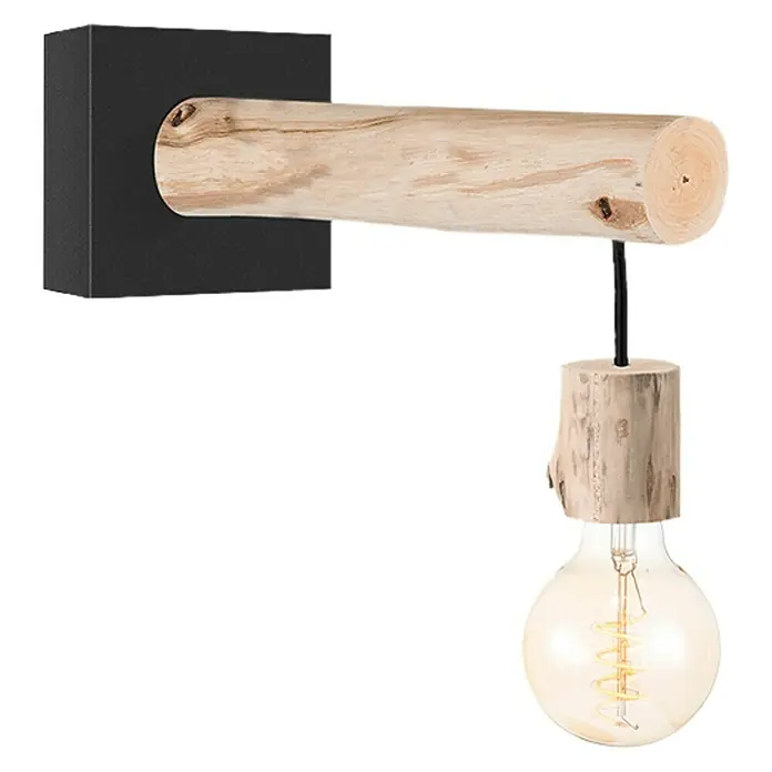 Home Sweet Home Wandleuchte Billy - 10 W, L x B x H: 10 x 20 x 22 cm, Beige, Schwarz, E27 - Diese Wandleuchte besticht durch ihr Design aus Holz und Metall. Sie ist ideal für ein gemütliches Zuhause und setzt stilvolle Akzente.