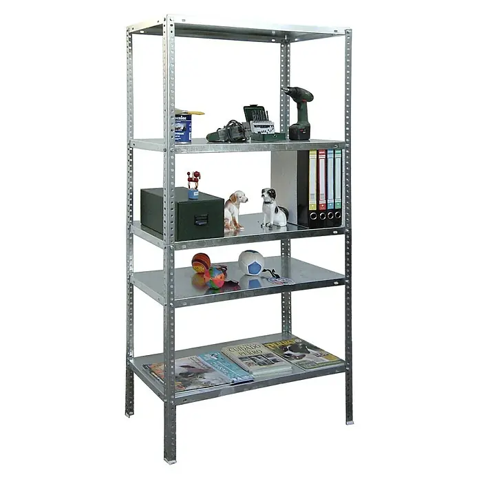 Simonrack Simonclassic Fachboden - B x T x H: 30 x 90 x 3,5 cm, Metall, Weiß - Silbernes Metallregal mit fünf Ablagen. Es beherbergt Werkzeuge, Dekorationen, Spielzeug und Zeitschriften.