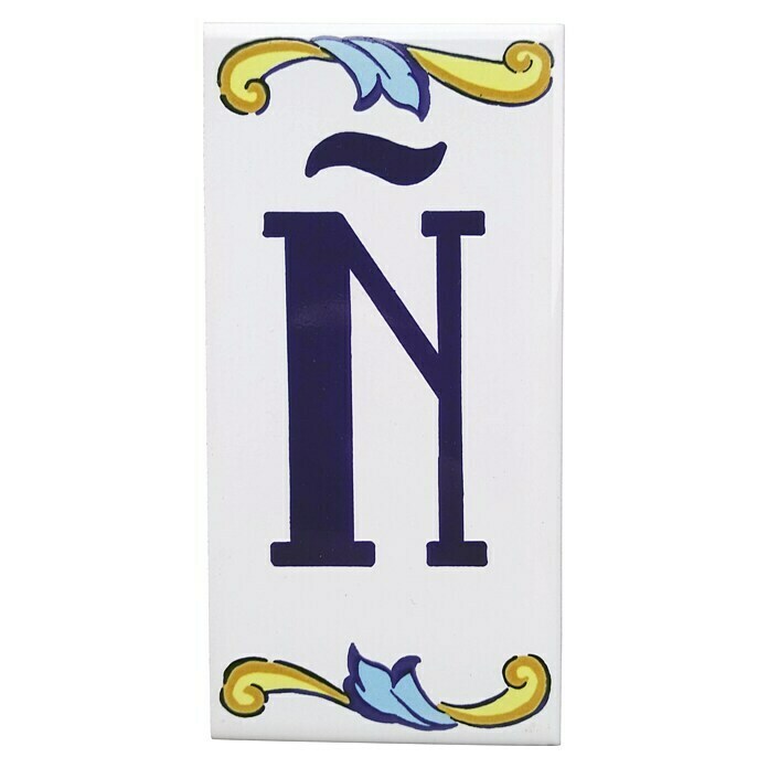 Azulejo de gres Letra Ñ (7,5 x 15 cm, Blanco, Brillante)