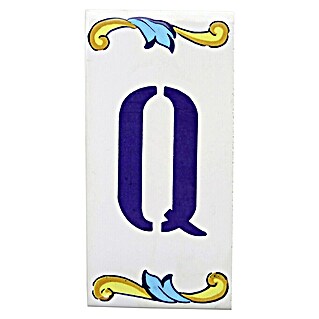 Pavimento cerámico Letra Q (7,5 x 15 cm, Blanco/Azul/Amarillo, Brillante)