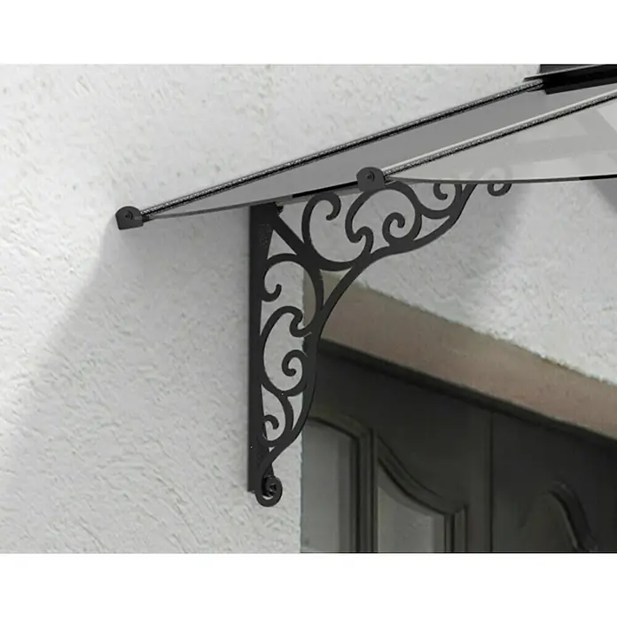 Palram – Canopia Vordach Iris - 174,5 x 125 x 80 cm, Schwarz - Stilvolle Türüberdachung mit filigranem, schwarzem Metallgestell und transparentem Dach, das Schutz und Eleganz vereint.