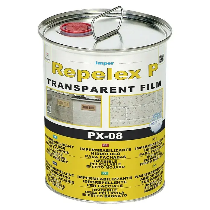 Baixens Impermeabilizante hidrofugante Repelex P - 4 l - Imper Repelex P Transparent Film: Protección de fachadas con efecto hidrófugo para una protección invisible del film y efecto mojado.