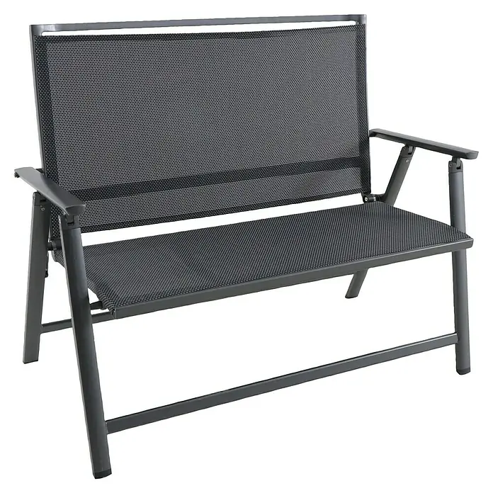 Sunfun Maja Gartenbank - B x T x H: 119 x 67 x 96 cm, Textilen, Anthrazit, Klappbar - Graue Gartenbank mit Rückenlehne und Armlehnen, ideal für den Außenbereich. Sie ist robust und bequem für entspannte Stunden im Garten.