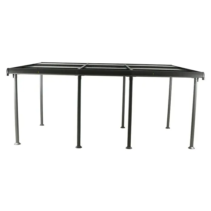 Sunfun Anstellpavillon Sera XL Cabrio - B x T: 550 x 300 cm, Farbe Gestell: Anthrazit, Aluminium - Bild eines schwarzen Pavillons mit Metallrahmen und transparentem Dach, ideal für den Garten.