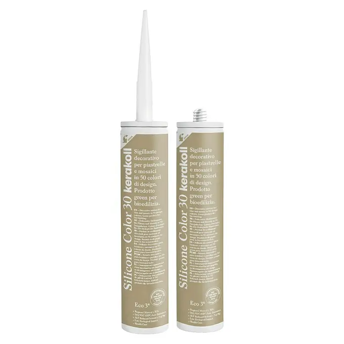 Kerakoll Silicona universal Color - Tono de color: 30, 310 ml - Dos tubos de Kerakoll Silicone Color 30, un sellador decorativo para azulejos y mosaicos en 50 colores, un producto ecológico.