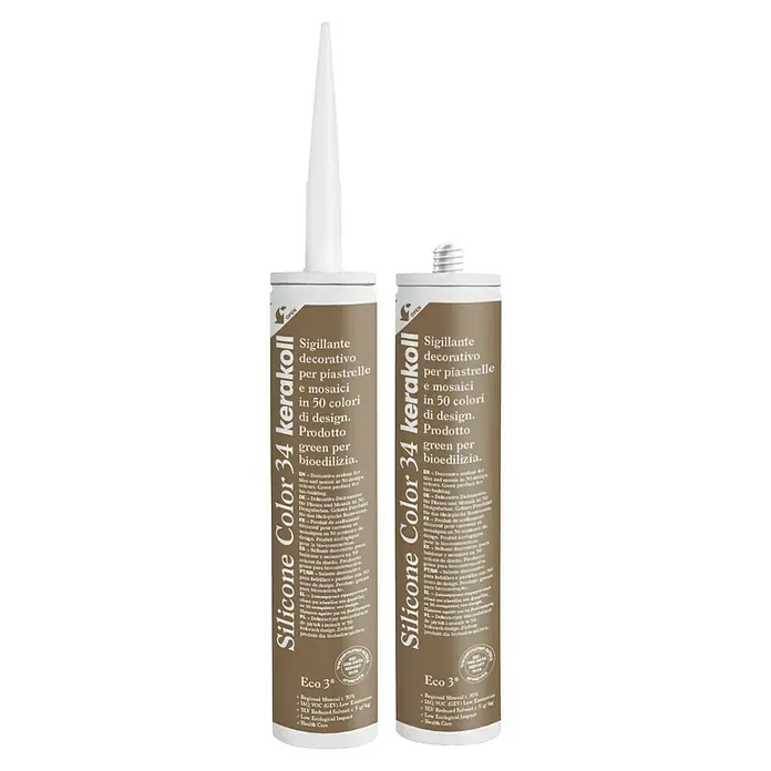 Kerakoll Silicona universal Color - Tono de color: 34, 310 ml - Dos tubos de Kerakoll Silicone Color 34, un sellador decorativo para azulejos y mosaicos, disponible en 50 colores.