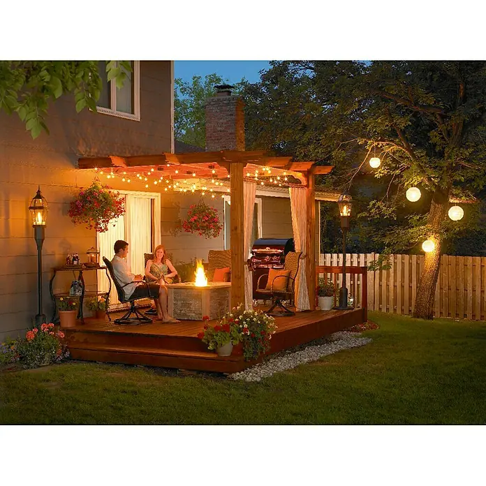 Pérgola estándar Classic - L x An: 400 x 300 cm - Patio acogedor con parrilla, fogata e iluminación romántica para agradables veladas al aire libre.