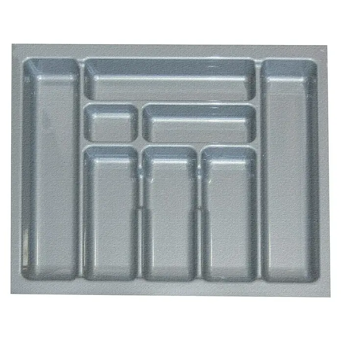 Cubertero 600 - L x An x Al: 47,3 x 50,9 x 5,3 cm, Gris - Inserto de cajón gris para guardar cubiertos y utensilios de cocina. Ideal para la organización de la cocina.