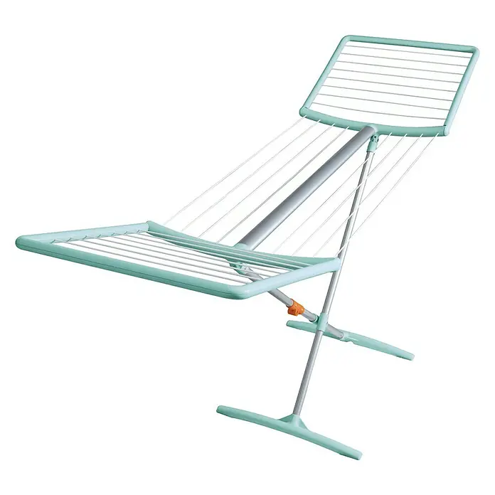 Juwel Flügel-Wäscheständer FashionDry Autostretch - Länge Wäscheleine: 18 m, L x B x H: 180 x 57,5 x 103,5 cm, Mint - Wäscheständer mit mintgrünem Rahmen und silbernen Stangen zum Trocknen von Kleidung im Innenbereich.