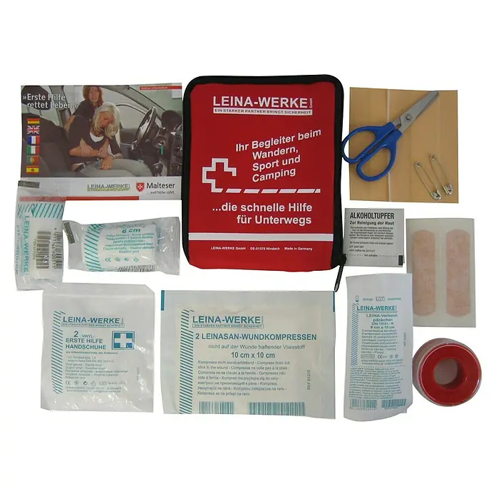 Leina-Werke Erste-Hilfe-Set "Reise" - 150 x 110 x 25 mm - Erste-Hilfe-Set von LEINA-WERKE, ideal für unterwegs, inklusive Verbandsmaterial, Schere und Handschuhe.