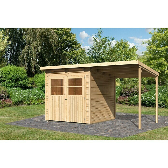 Karibu Gartenhaus Glücksburg (Außenmaß inkl. Dachüberstand (B x T): 415 x 236 cm, Holz, Natur, Grundfläche: 4,45 m²)