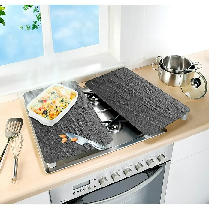 Wenko Placa de protección de vidrio Pizarra - L x An: 52 x 30 cm, Pizarra, Panel de vidrio de seguridad - Tapas de cocina funcionales en un ambiente de cocina. Las tapas sirven como superficie de trabajo y le dan a la cocina un aspecto moderno.