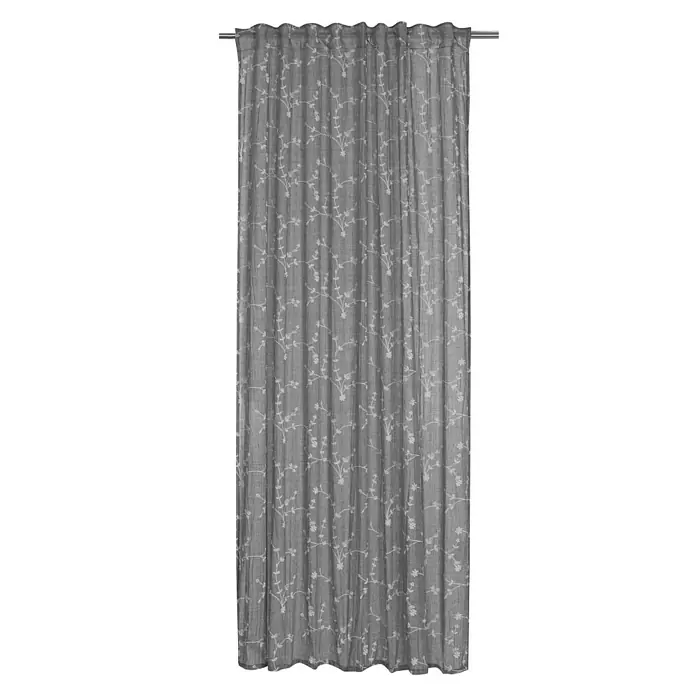 Elbersdrucke Schlaufenbandschal Farina - 140 x 255 cm, 100 % Polyester, Grau - Grauer Vorhang mit zarten Blütenmuster, der Eleganz und Privatsphäre vereint. Perfekt für ein stilvolles Ambiente in jedem Raum.