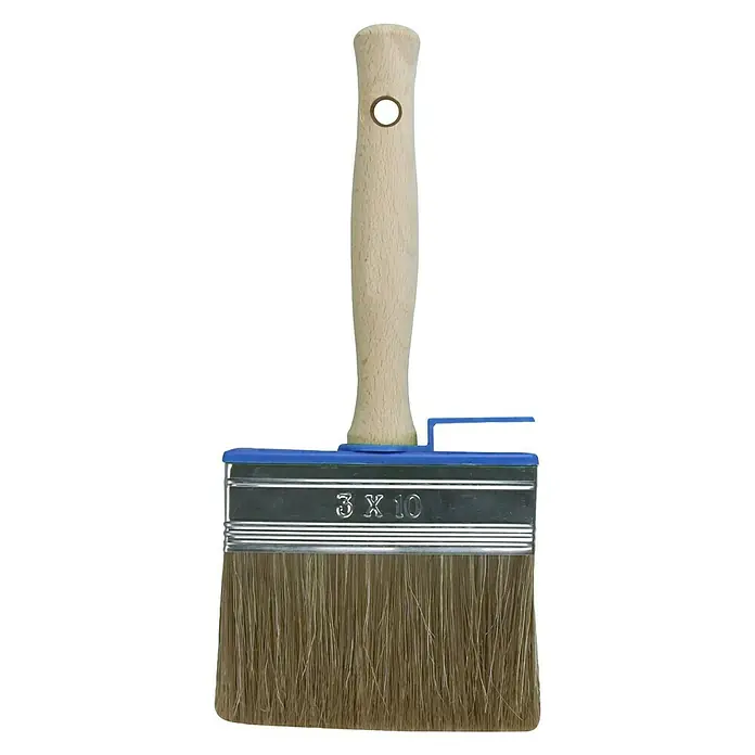 F18 Flächenstreicher - Breite Borsten: 100 mm, Art Borsten: Hollester-Naturborsten-Mischung - Pinsel mit Holzgriff, blauer Kante und Borsten. Ideal für Malerarbeiten und zum Auftragen von Farben, Lacken oder anderen Beschichtungen.